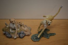 Two Sharratt & Simpson animal studies comprising Cheetah Running 55414 and Cheetah with Pair of Cubs