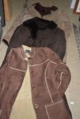 Three ladies sheepskin coats including a ladies dark brown double breasted sheepskin coat size 46'