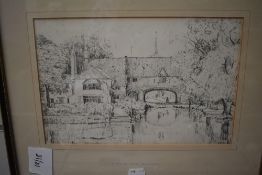 A print of Pulls Ferry in Norwich after G.Jones measuring 32cm x 38cm