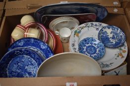 A selection of assorted tableware including a small quantity of blue and white ware, a set of six