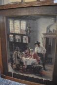 A framed print of a Dutch interior scene measuring 58cm x 60cm