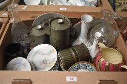 A Denby 'Chevron' part tea service (10 pieces) some AF, a Limoges display tea plate and tri legged