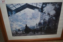 A print of The Gare St Lazare after Claude Monet measuring 36cm x 46cm