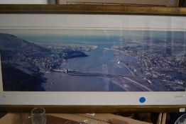 A photographic print of a birds eye view of a harbour measuring 40cm x 94cm