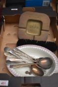 A vintage brass ashtray 'Aangeboden door het personeel, S.S Zafra', a clothes brush marked H.M.S.P