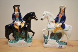Two Victorian Staffordshire pottery figures on horseback, Dick Turpin and Tom King, each with
