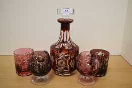 A 20th Century German overlaid ruby flash glass decanter by Echt Bleikristall, measuring 26cm, two