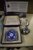 A boxed Royal Ethersden Police Anniversary paperweight, measuring 9cm in diameter, a Dorset Police