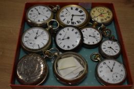 An assortment of pocket watches, including 'The Guildhall Lever', 'Meriden Watch co' and '
