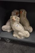 Three Victorian hand painted Staffordshire flat back dog ornaments, each measuring 32cm high