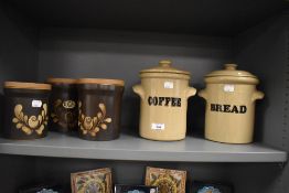 A group of three Denby stoneware storage jars, one named for Sugar, and sold along with two lidded