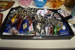 A collection of novelty keyrings