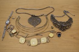 A small collection of costume jewellery including statement necklaces and rings etc
