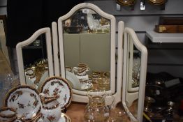 A 20th Century white painted triptych dressing table mirror, measuring 68cm wide