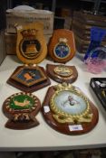 Six mounted naval coats of arms, the largest measures 23cm high