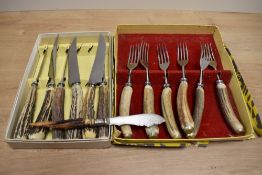 Two boxed sets of antler handled flatware and cutlery, Viners and Sanenwood