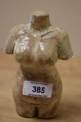 A 20th Century glazed pottery maquette of a female form, measuring 14cm high