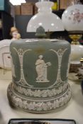 A Victorian Wedgwood Jasperware green cheese dome and base, measuring 28cm high