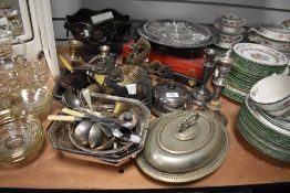 A selection of assorted silver plated ware, to include a punch bowl and ladle, lidded entree dish,