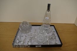 An Edwardian cut glass table lamp with faceted glass drops, measuring 33cm high