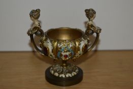 A 19th Century Continental gilt metal and jewel encrusted inkwell, without lid or liner, measuring