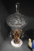 An early 20th century pressed glass, cast metal and variegated white marble centre-piece, the