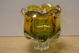 A 20th Century Czechoslovakian art glass vase, of free form with clear glass footed base,