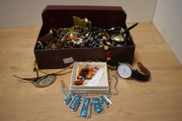 A collection of costume jewellery, including a boxed set of Lotus imitation pearls, wristwatches,