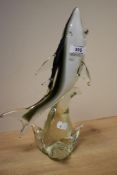 A mid-20th Century art glass shark sculpture, of Murano style and measuring 35cm high