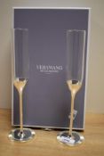 A pair of boxed Vera Wang for Wedgwood silver plate and glass 'Love Always' toasting flutes, with