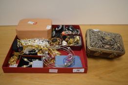 A large assortment of costume jewellery, including paste set examples, beaded jewellery,