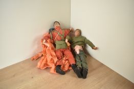 Two original 1964 Pallitoy Action Man Dolls, both clothed one having parachute