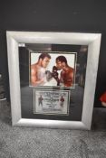 A framed Main Event Joe Frazier vs Muhammad Ali Photograph and Advertising billboard, photograph