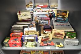 A shelf of modern Die-casts including Days Gone Showmans x3, Corgi 60 Years of Transport, 1981