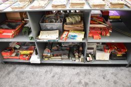 Six shelves of Hornby 00 gauge including Accessories, Track, Buildings, Kits, Control Units, etc,