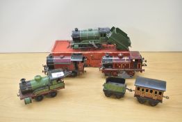 Two Hornby 0 gauge tin plate & clockwork LMS 0-4-0 Tank Engines, Hornby clockwork & tinplate LNER