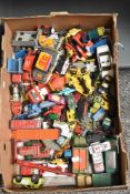 A box of playworn Die-casts including Dinky, Corgi, Matchbox etc