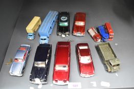 Twelve playworn Die-casts, Dinky, 152 Rolls Royce Phantom, Austin Martin, 128 Mercedes Benz 600, 190