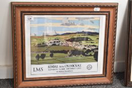 A reproduction LMS Kendal from Oxenholme Poster, Norman Wilkinson, London-Lake District Line, framed