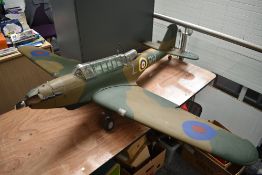 A wooden hand built scale model of a Fairey Battle Plane, RAF LRH, K9244, wing span 185cm, length