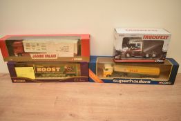 Four Corgi Die-casts, CC87003 1:64 scale James Irlam, missing mirrors, 59519 Cadbury Boost Bike
