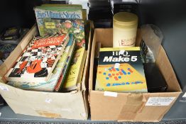 Two boxes of vintage Card Games and Children's Annuals etc