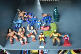 A collection of 1981 and similar Mattel He-Man Figures including He-Man x3, Skeletor, Man-E-Faces,