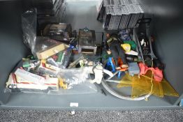 A shelf of modern toys including Action Man & Die-casts including Hot Wheels Racing etc along with