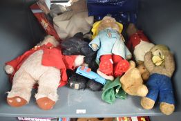A shelf of mid 20th century and later Teddy Bears and Soft Toys including MerryThought, Gabrielle