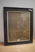 19th Century Continental School, needlework embroideries, Two illustrations of Belgian genre scenes,