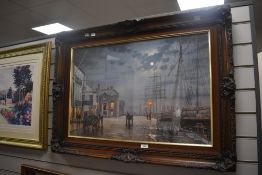 After Rodney Charman (20th Century, British), coloured print, 'Poole Quay by Gaslight', displayed