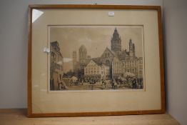 19th Century School, print, Mainz Cathedral, after an etching, framed, mounted, and under glass,