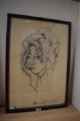 20th Century School, charcoal studies, Two head portraits of a man and woman, the former possibly