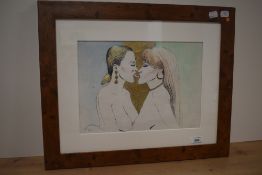 Tom Dearden (1942-2020, British), mixed media, Two erotic illustrations featuring nude women, signed